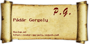 Pádár Gergely névjegykártya